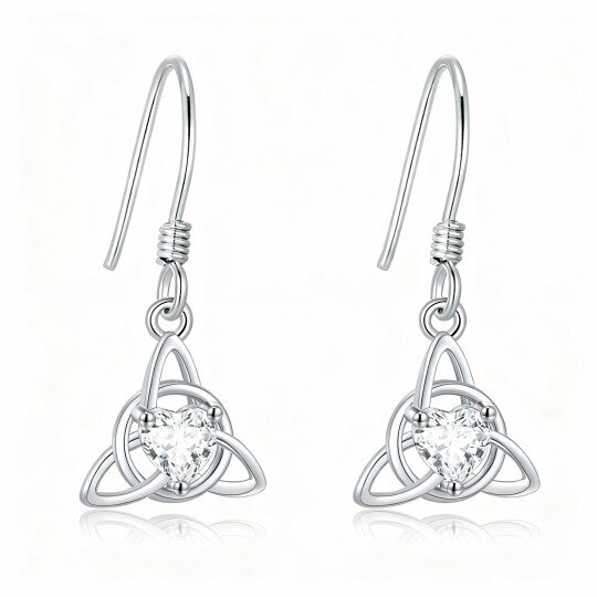 10K White Gold Cubic Zirconia Celtic Knot Drop Earrings