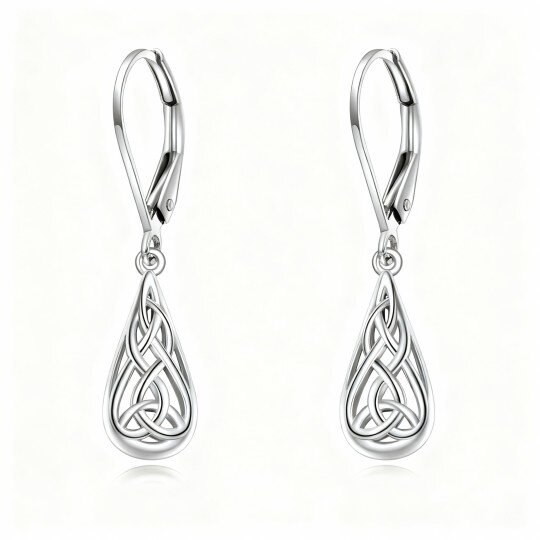 10K White Gold Celtic Knot & Drop Shape Drop Earrings
