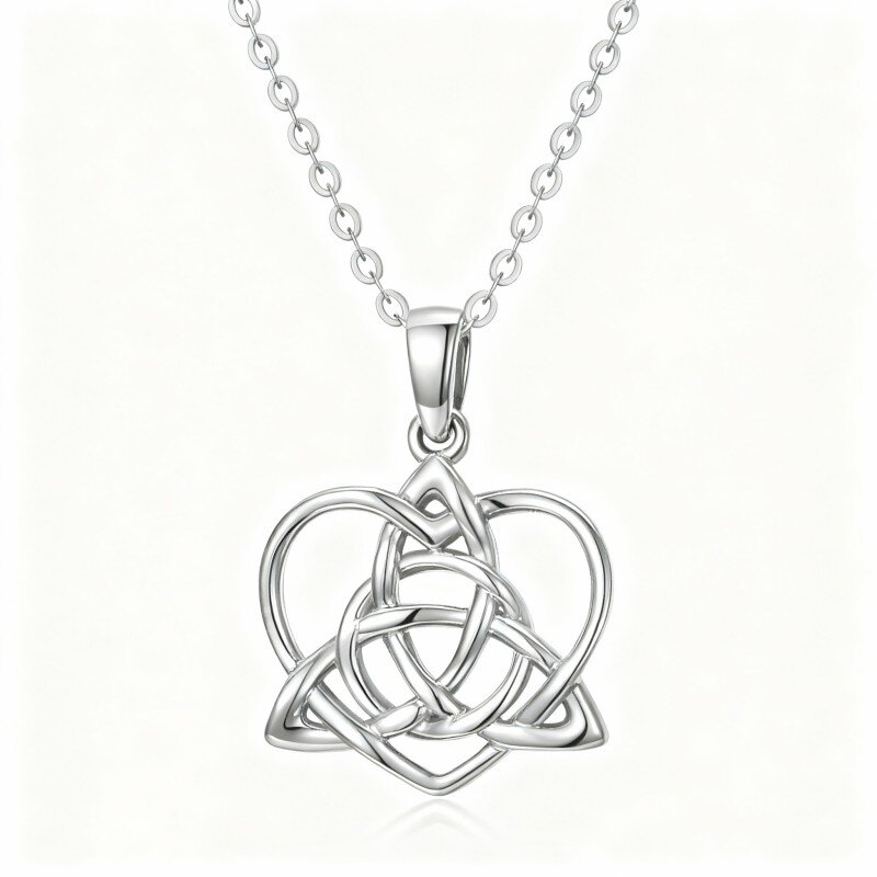 10K White Gold Celtic Knot & Heart Pendant Necklace-1