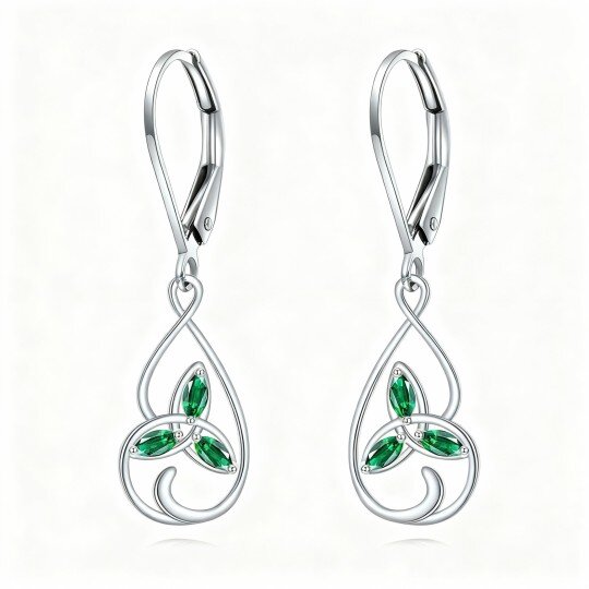10K White Gold Cubic Zirconia Celtic Knot Lever-back Earrings