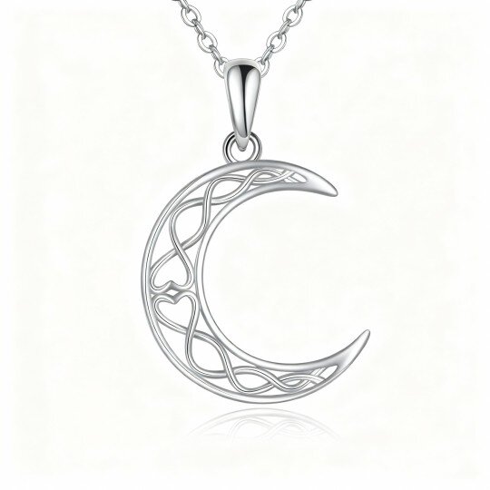 Collana con ciondolo a forma di nodo celtico e luna in oro bianco 10K