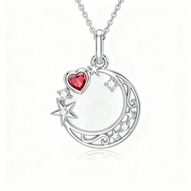 قلادة من الذهب الأبيض عيار 10 قيراط مرصعة بالزركونيا المكعبة بتصميم عقدة سلتيك وقمر-19