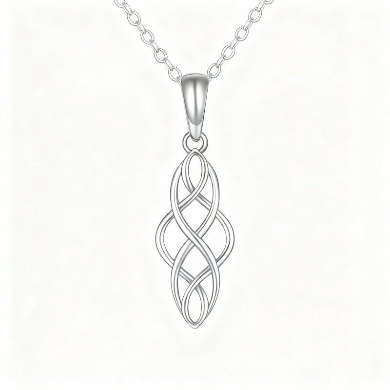 قلادة من الذهب الأبيض عيار 10 قيراط مع عقدة سلتيك-1