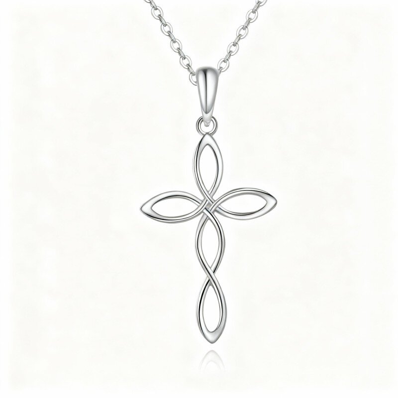 10K White Gold Celtic Knot Pendant Necklace-12