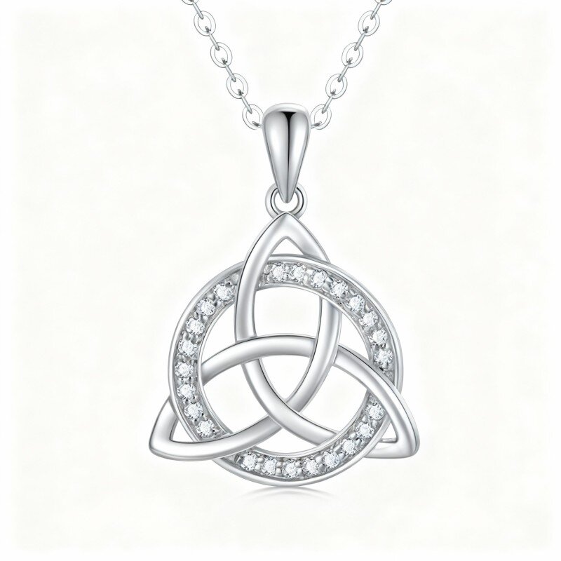 Halskette mit keltischem Knotenanhänger aus 10-karätigem Weißgold und Zirkonia-20
