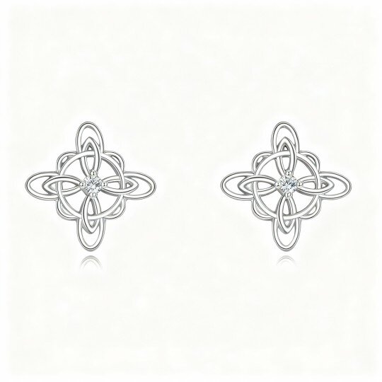 10K White Gold Cubic Zirconia Celtic Knot Stud Earrings