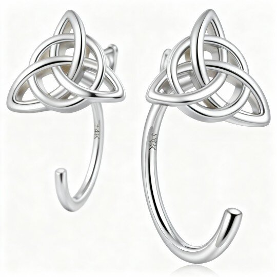 10K White Gold Celtic Knot & Triangle Drop Earrings