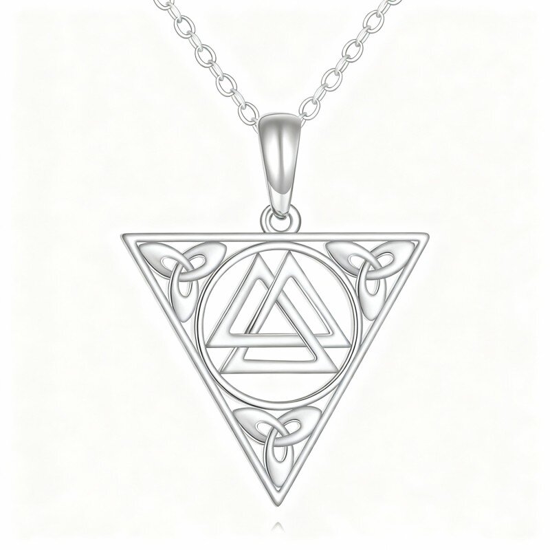 Collar con colgante de nudo celta y triángulo en oro blanco de 10 quilates-10