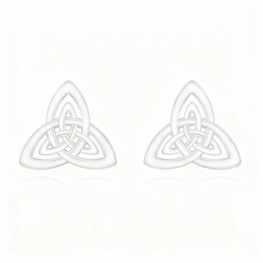 10K White Gold Celtic Knot & Triangle Stud Earrings