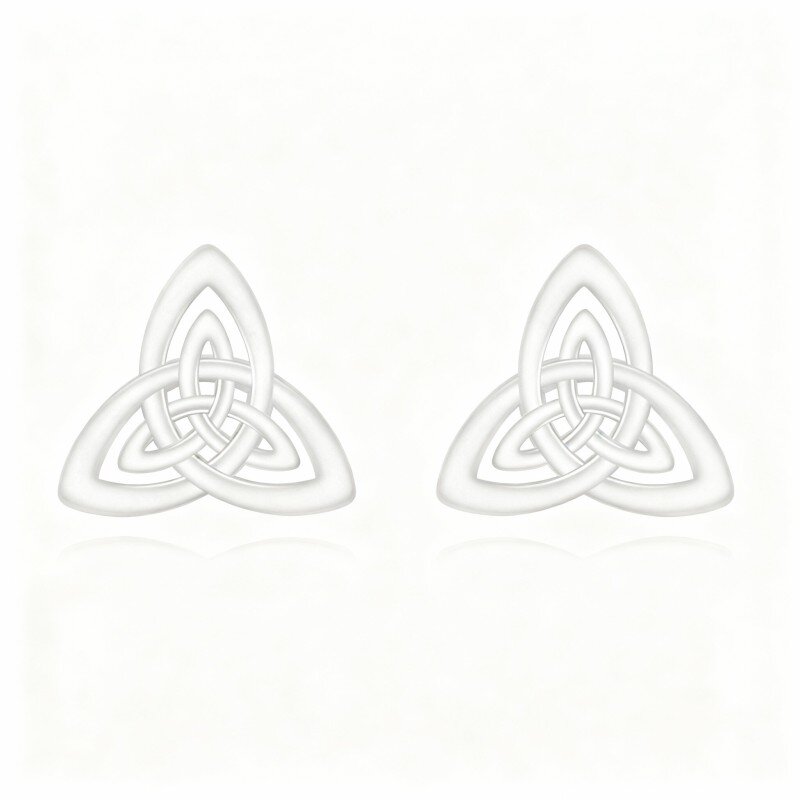 أقراط من الذهب الأبيض عيار 10 قيراط بتصميم عقدة سلتيك ومثلث-1