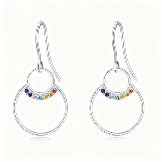 10K White Gold Cubic Zirconia Chakras Drop Earrings