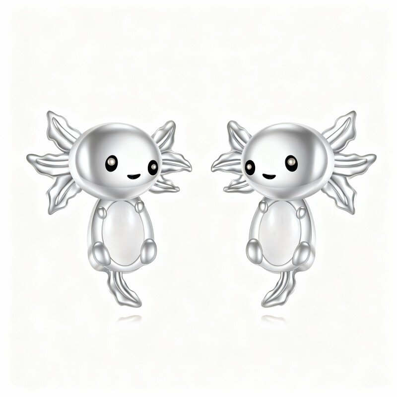 10K White Gold Chalcedony Axolotl Stud Earrings-11