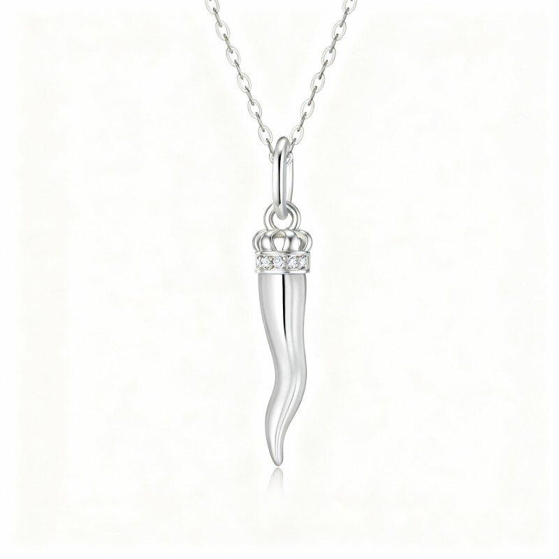 Colar com pendente de pimenta em platina com zircónias cúbicas banhadas a ouro branco-1