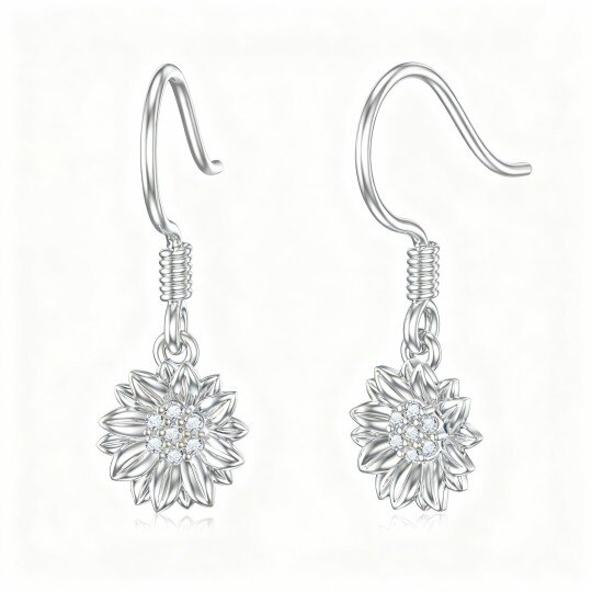10K White Gold Cubic Zirconia Chrysanthemum Drop Earrings