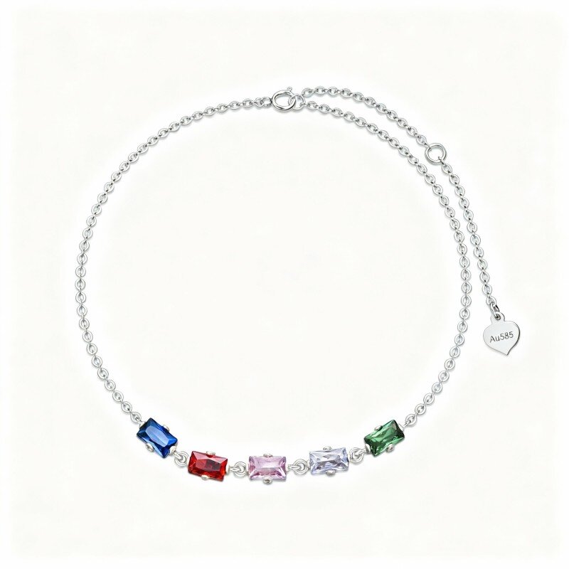 Pulseira com pendente circular em ouro branco 10K e zircónias cúbicas-16