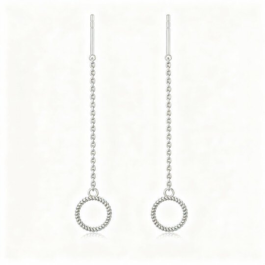 10K White Gold Circle Drop Earrings
