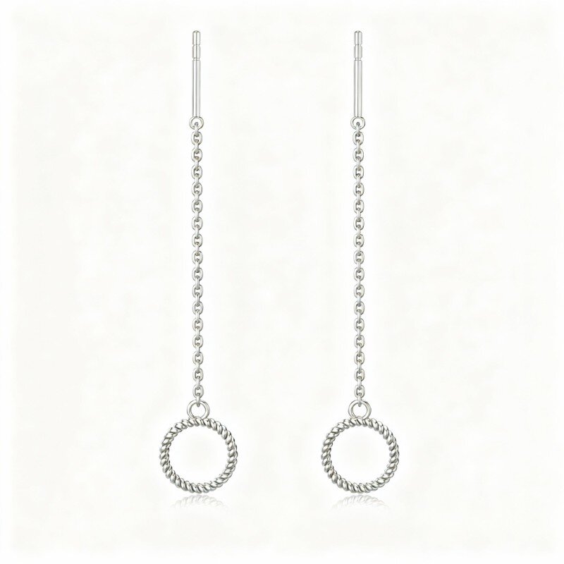 10K White Gold Circle Drop Earrings-6