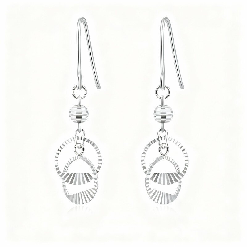 10K White Gold Circle Drop Earrings-7