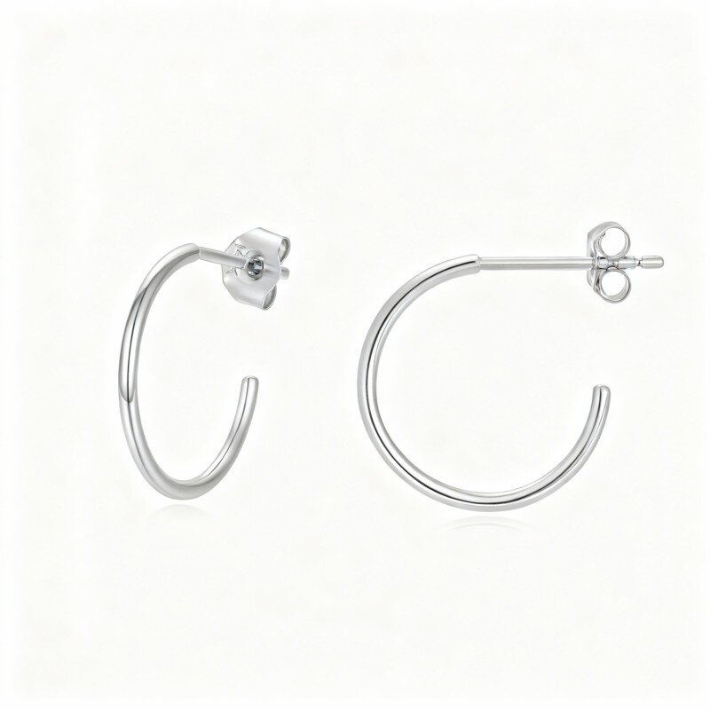 10K White Gold Circle Hoop Earrings-6