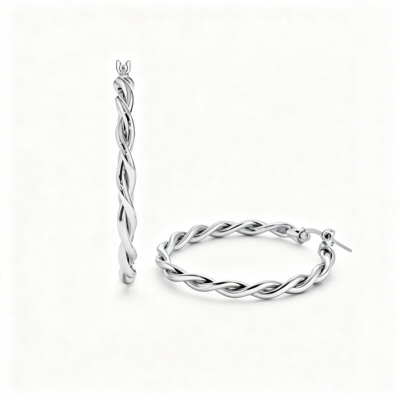 10K White Gold Circle Hoop Earrings-9