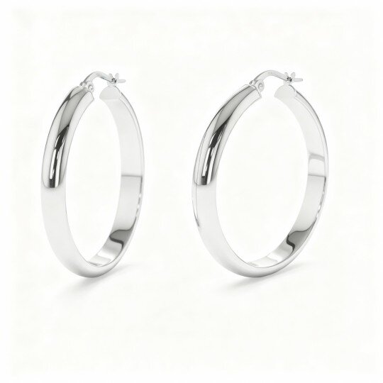 Boucles d'oreilles créoles rondes en or blanc 10 carats