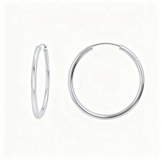 10K White Gold Circle Hoop Earrings