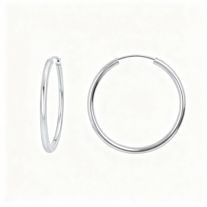 10K White Gold Circle Hoop Earrings-8