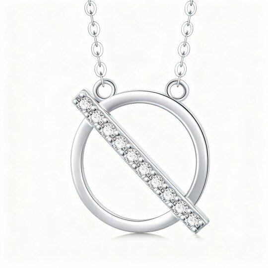 10K White Gold Cubic Zirconia Circle Pendant Necklace
