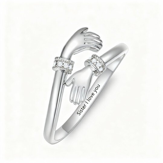 Anel circular em ouro branco 10K com zircónias cúbicas