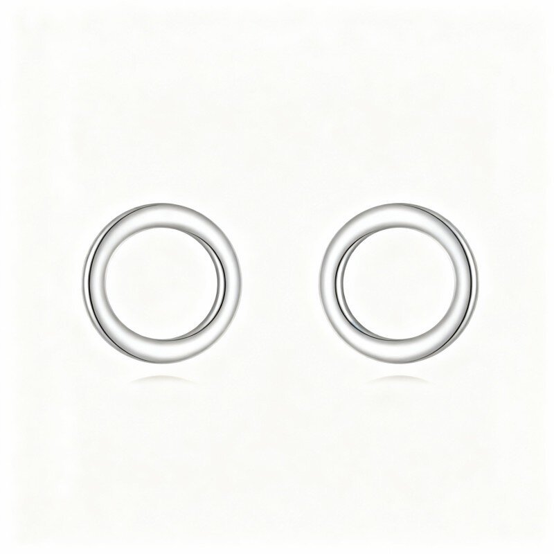 10K White Gold Circle Stud Earrings-2
