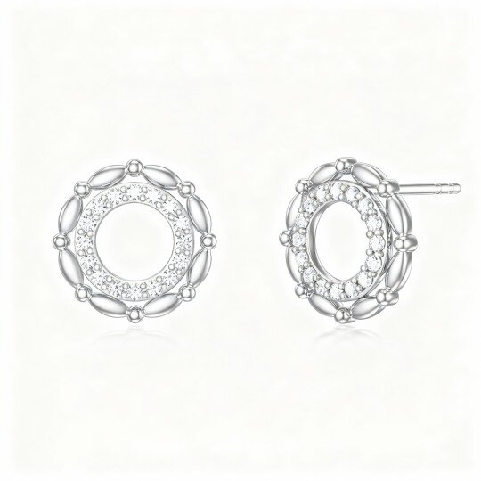 10K White Gold Cubic Zirconia Circle Stud Earrings