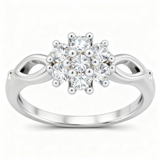 Individuell angefertigter Verlobungsring aus 10-karätigem Weißgold mit kreisförmigem, im Labor hergestelltem Diamanten