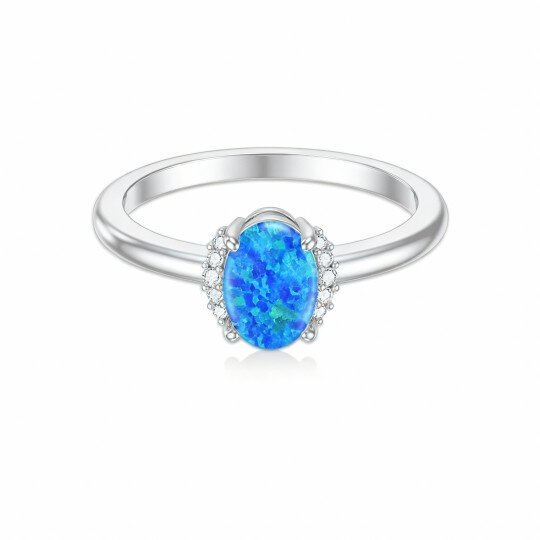 Aliança de casamento personalizada em ouro branco de 10 quilates com diamantes e opalas em formato circular e oval.