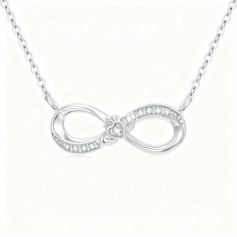 10K White Gold Cubic Zirconia Claddagh & Infinity Symbol Pendant Necklace-20