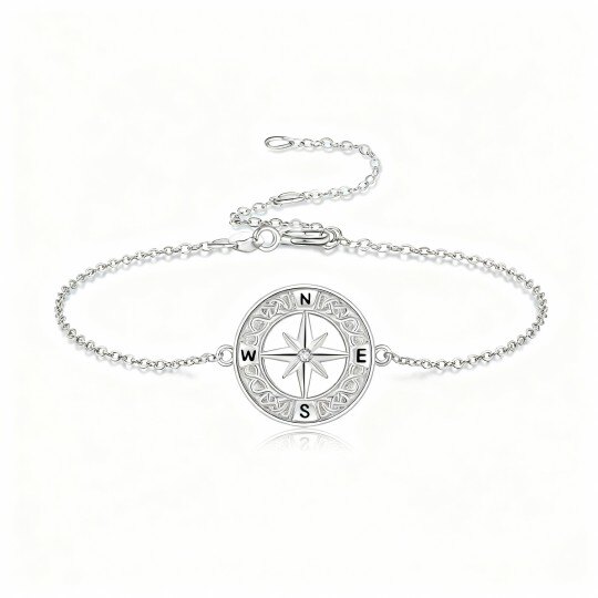 10K White Gold Cubic Zirconia Compass Charm Bracelet