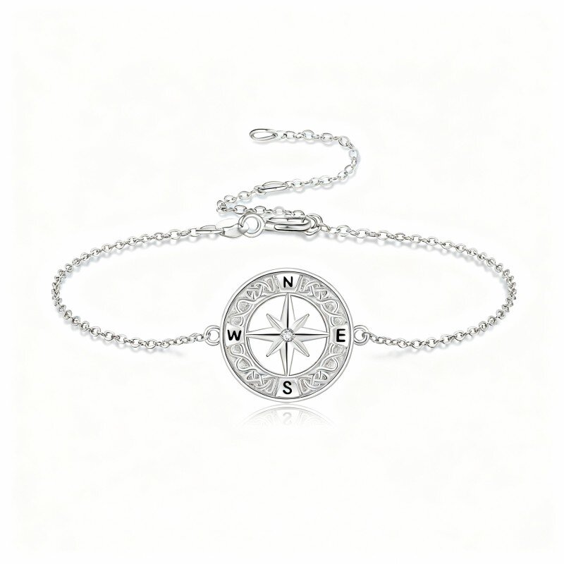 10K White Gold Cubic Zirconia Compass Charm Bracelet-5