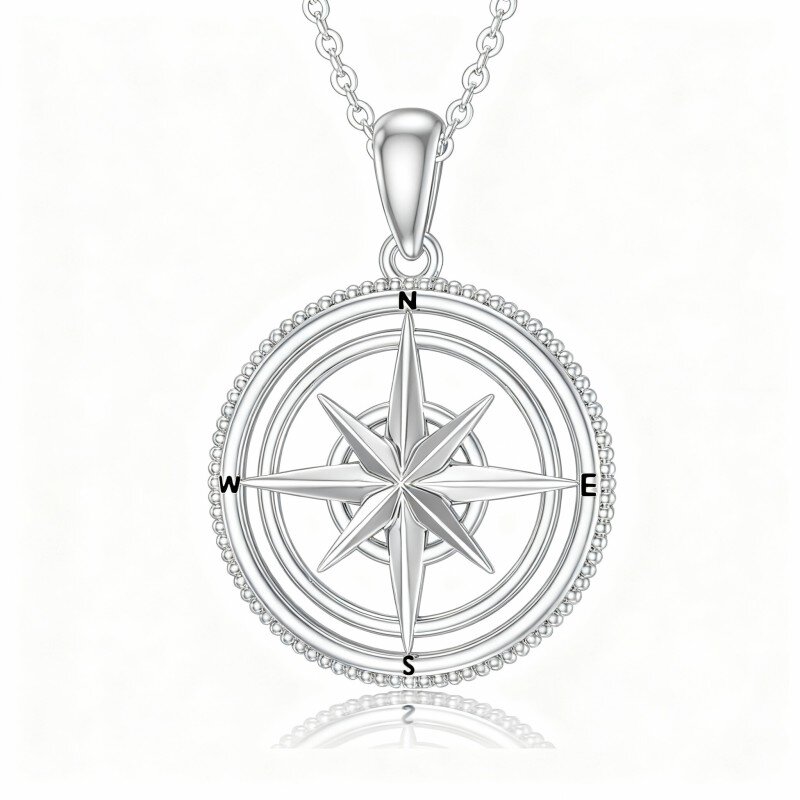 قلادة بوصلة من الذهب الأبيض عيار 10 قيراط مع الحرف الأول E والحرف الأول N والحرف الأول S والحرف الأول W-9