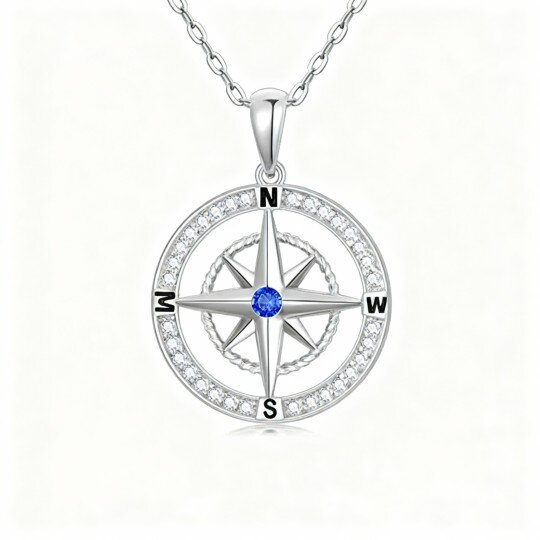 10K White Gold Cubic Zirconia Compass Pendant Necklace