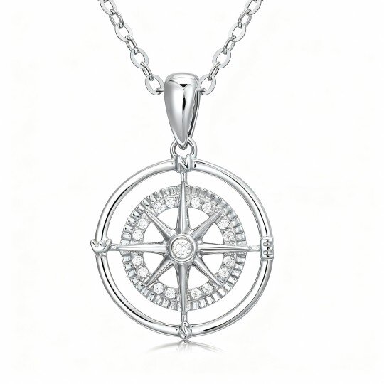 10K White Gold Compass Pendant Necklace