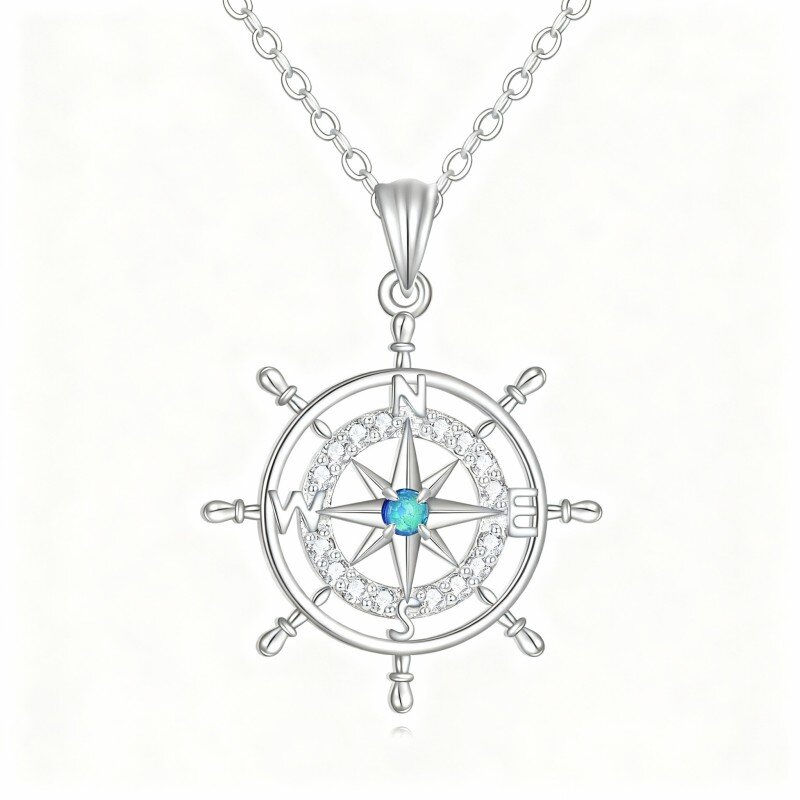 10K White Gold Cubic Zirconia Compass Pendant Necklace-7