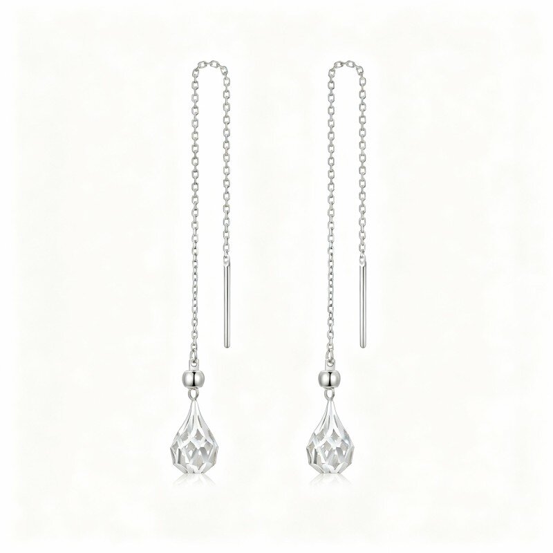 10K White Gold Couple Drop Earrings-2