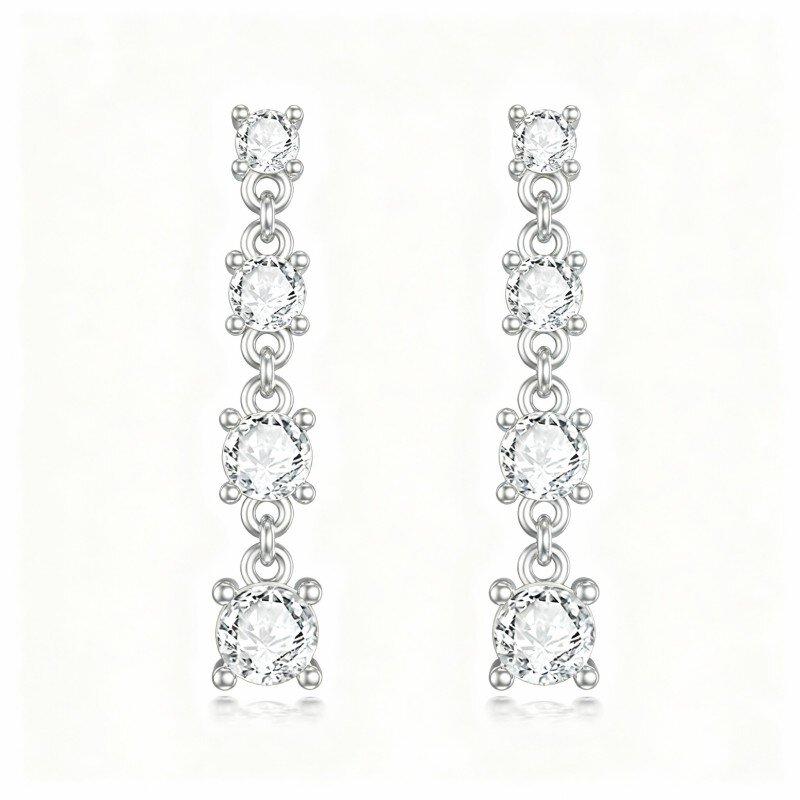 10K White Gold Cubic Zirconia Couple Drop Earrings-3