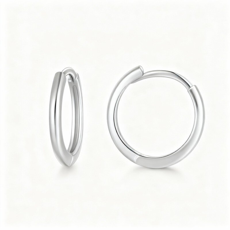 10K White Gold Couple Hoop Earrings-2