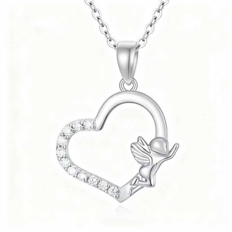 Collier pendentif couple en or blanc 10 carats-11