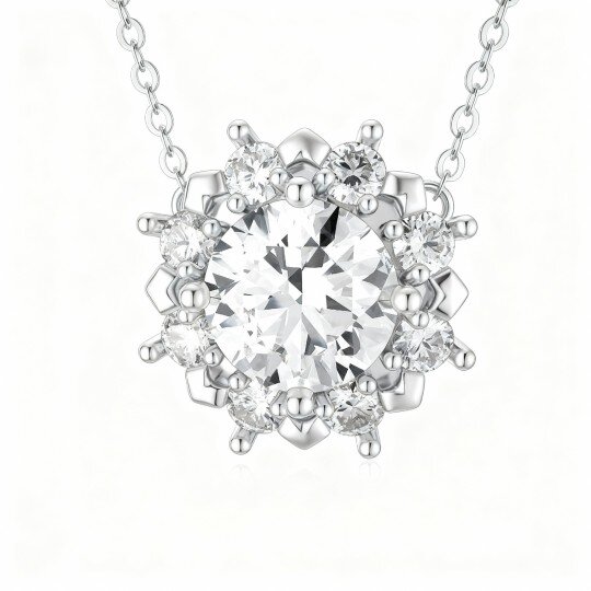 10K White Gold Cubic Zirconia Couple Pendant Necklace