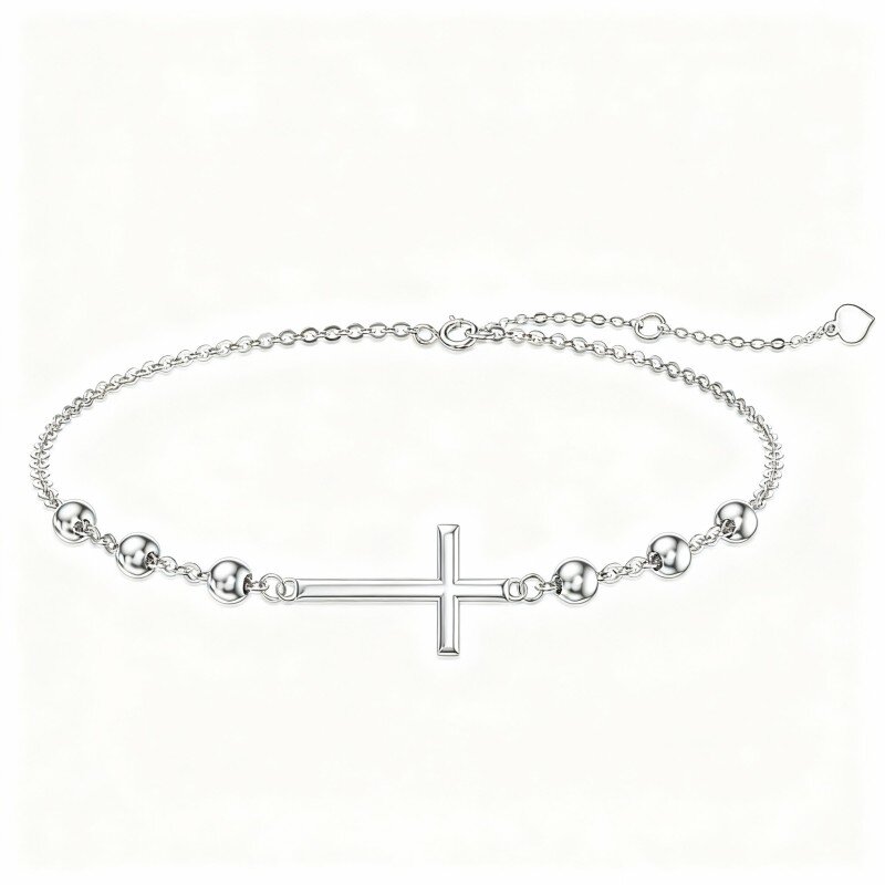 10K White Gold Cross Bead Station Chain Bracelet-19