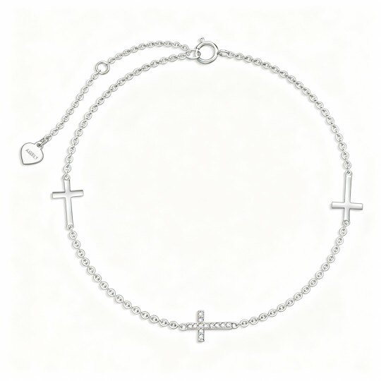 Armband aus 10-karätigem Weißgold mit Zirkonia-Kreuzanhänger