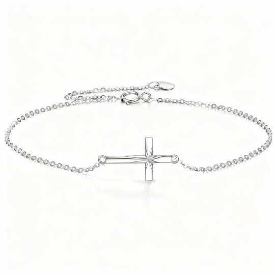 Bracciale con ciondolo a croce in oro bianco 10K