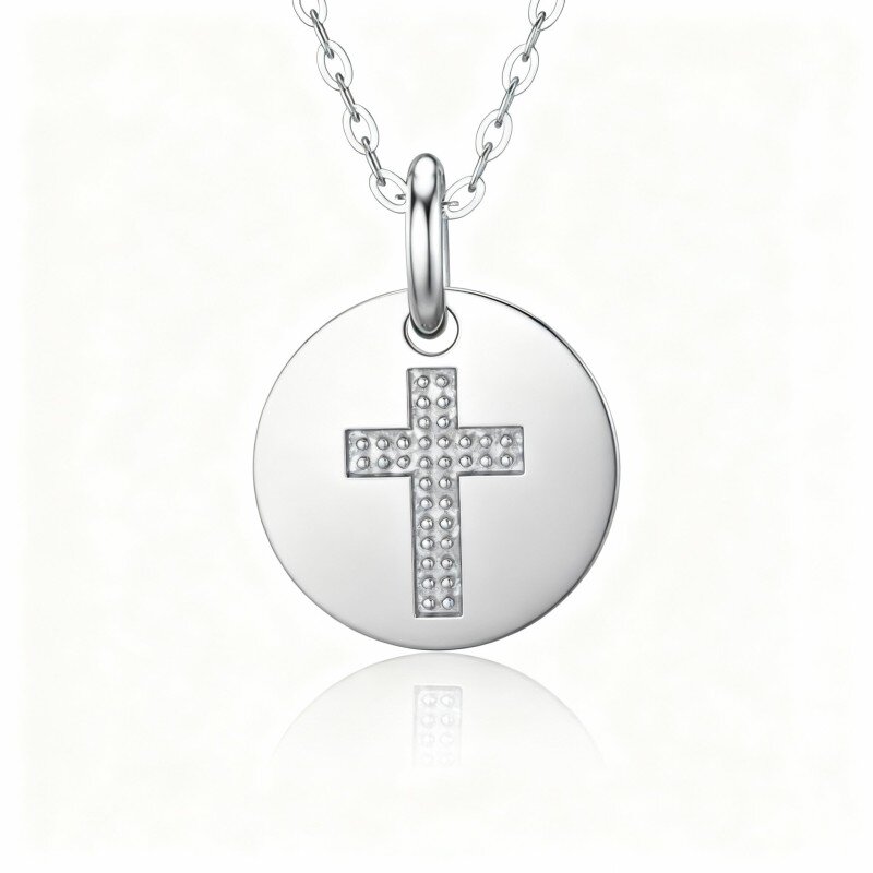 9K White Gold Cross Coin Necklace-6