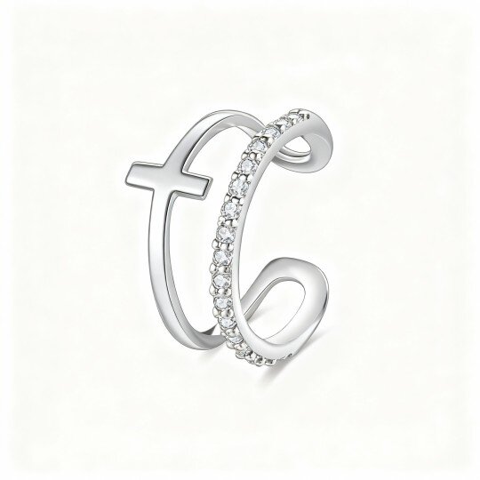 10K White Gold Cubic Zirconia Cross Cuff Earrings